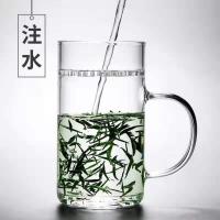 引流产品月牙绿茶杯耐热耐高温加厚玻璃杯绿茶杯侧把公杯 月牙把杯