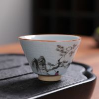 精选汝窑茶杯单杯主人杯可养成开片功夫茶具品茗杯家用大小号茶碗 斗笠杯-山水情