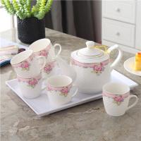 送茶盘 1壶6杯陶瓷水具冷热水壶水杯套装茶具泡茶壶家用送过滤网 粉玫瑰1壶6杯送盘 8件