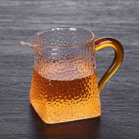 耐热玻璃公道杯日式锤纹加厚过滤泡茶壶家用分茶器公杯茶具配件 330ML方形公杯橙把