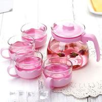 【一壶8杯】耐高温玻璃泡茶壶花茶壶耐热玻璃水壶茶具套装家用 900MlL一壶8杯 粉色