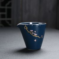 陶瓷家用公道杯功夫茶具茶道配件霁蓝色釉金竹梅花大号茶海分茶器 桃花公道杯