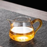 玻璃公道杯茶漏一体套装加厚耐热大号公杯茶海分茶器过滤功夫茶具 黄把公道杯[400ml]单杯