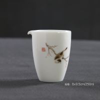 白瓷手绘公道杯功夫茶具陶瓷公杯简约脂白茶海茶道配件家用分茶器 白瓷彩绘公道杯-喜上眉梢