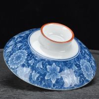 青花盖碗盖子盖碗茶杯单盖子配件白瓷泡三才茶碗透明盖子茶具零配 盖子--青花百花齐放(直径8.9cm