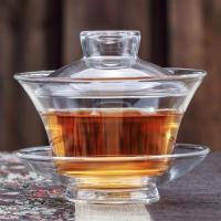 耐高温三才盖碗高硼硅玻璃杯玻璃盖碗三才杯敬茶碗透明功夫泡茶碗 透明A款(如图)