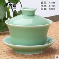 玻璃镂空盖碗茶杯茶碗大号父亲节三才泡茶白瓷陶瓷茶具景德镇青瓷 盖碗大号-梅子青年年有鱼