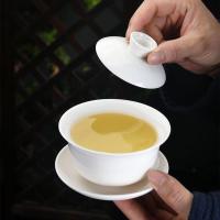 青花瓷三才盖碗小茶碗泡茶壶茶杯冲茶器功夫茶具套装手绘荷花鲤鱼 白瓷盖碗(100毫升)