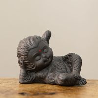 紫砂小猴子精品可养茶宠创意悟空灵猴禅意小摆件茶盘茶艺茶玩盆景 紫砂灵猴一睡猴