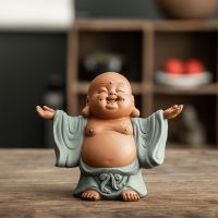紫砂茶宠弥勒佛招财茶桌茶宠摆件小佛装饰茶台装饰禅意佛像装饰品 自由自在弥勒佛