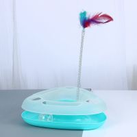 猫咪游乐盘趣味三角形猫转盘弹簧益智发声玩具宠物玩具 蓝色