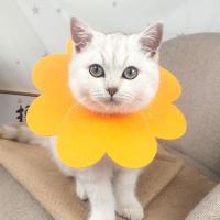 可爱花朵软伊丽莎白圈宠物脖圈防水头套宠物绝育圈猫咪狗狗用幼猫 黄色毛毡套头款 小号(2斤内)