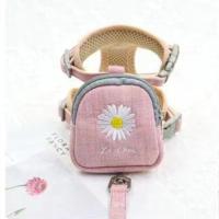 宠物背包狗狗牵引绳背心式胸背带中小型犬泰迪比熊猫咪兔子三件套 粉色 宠物收纳包包(颜色随机)