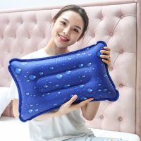 降温枕头冰晶枕竹席冰丝凉席单人成人冰枕头凉用夏季凉爽儿童凉枕 两用冰晶枕:深蓝水珠 42*23cm+冰晶+漏斗(宝宝款)