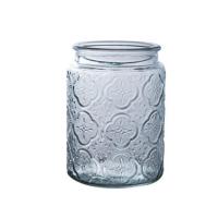 木盖中古风刻花浮雕玻璃密封罐竹盖复古厨房收纳罐家用调料储物瓶 窗花图案罐身（无盖）