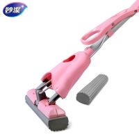 妙洁吸水海绵拖把头可伸缩家用对折式挤水胶棉拖把免手洗拖布地拖 粉红拖把一套(2个头)