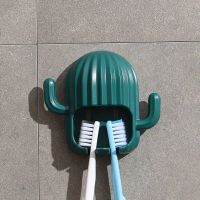 创意仙人掌壁挂牙刷架免打孔洗手间挂墙牙刷架卡通电动牙刷置物架 墨绿 仙人掌牙刷架