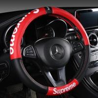 汽车方向盘套四季通用2021年新款皮革潮牌方向盘套 A款红色 均码