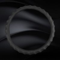 汽车方向盘套四季通用新款耐磨吸汗超薄胶圈透气舒适防滑真皮把套 圆形通用 黑色款[波浪防滑透气]