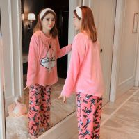 法兰绒睡衣女冬季加厚保暖套装秋冬珊瑚绒学生韩版可爱大码家居服 兔八哥粉 女M(75-99斤)