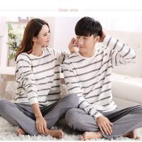 情侣睡衣秋冬季长袖男士家居服韩版女生ins棉料宽松套装春秋款 白条纹 女款XXL（125-135斤）