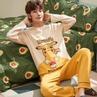 韩版秋季睡衣男长袖长裤套装男孩12-18岁青少年初中学生男款棉质 长袖A男875皮卡丘 童装版M码（70-85斤）