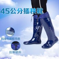 加厚雨靴男款高筒雨鞋套钓鱼服防滑耐磨下水裤渔裤皮防水农田鞋子 45公分蓝色加送鞋垫 36加送鞋垫