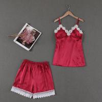 睡衣女夏季性感五件套冰丝吊带睡袍带胸垫浴袍女睡裙可外穿家居服 酒红短裤+吊带 M 建议【80--100斤】