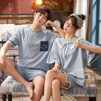 情侣睡衣女夏季棉质短袖短裤学生家居服男士睡衣套装 LS-9125 [单套女M]