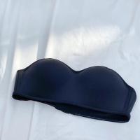 无肩带内衣女隐形聚拢防滑两用无痕内衣大胸显小薄款少女学生抹胸 黑色 32/70AB通杯