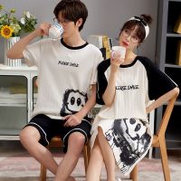 韩版情侣睡衣短袖男女士睡裙可爱学生女夏季春秋季棉质家居服套装 V6150 女M 【单套】