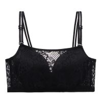 高中生内衣女学生韩版无钢圈少女薄款蕾丝抹胸文胸聚拢上托小胸罩 黑色单件 32/70AB通杯(S)