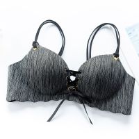 内衣女聚拢无钢圈少女文胸薄款高中大学生韩版套装女收副乳防下垂 [黑-色] 单件 70A =32A