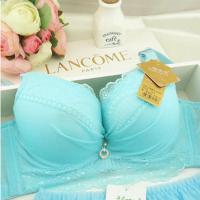 [无钢圈]夏季小胸5CM加厚聚拢内衣 性感蕾丝薄款文胸套装/单件 天蓝色单件 32/70[薄款]AB通用杯