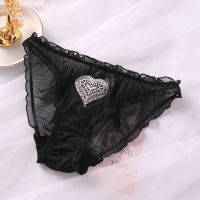 内裤女性感学生韩版少女可爱全透明网纱蕾丝超薄透气款女式裤头 黑色 M