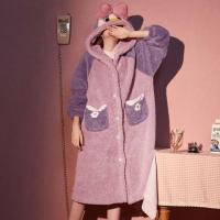 卡通连帽睡衣法兰绒冬款情侣男女可爱长袖加厚保暖长毛绒大码睡袍 紫色鸭袍[加厚加长] M 建议165cm120斤以内