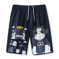 夏季新款居家休闲印花沙滩裤男短裤宽松大码五分裤速干大裤衩男士 猫咪 XL (90-110斤)