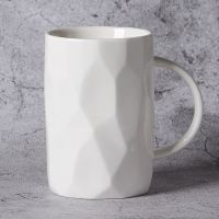 陶瓷马克杯带盖勺大容量杯子男女咖啡杯家用茶杯韩版可爱学生水杯 白色单杯[不带盖勺]