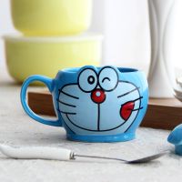 [带盖带勺]哆啦A梦叮当猫创意卡通杯子陶瓷马克杯水杯咖啡杯子 杯子+勺子(不含盖子) A款舔舌