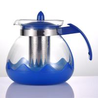 富源玻璃泡茶壶 不锈钢过滤绿茶花茶家用茶楼耐高温咖啡壶 蓝色
