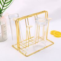 创意轻奢水杯架家用置物架欧式客厅玻璃杯托盘沥水倒挂架收纳架 金色杯架+送胶套(不含小白色接水盘)