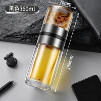 高档杯茶水分离泡茶杯男双层玻璃水杯便携大容量防摔防爆加厚杯子 黑色360ml[旋转锁水单层茶仓]