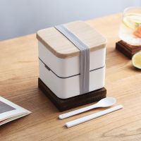 日式保温饭盒双层便携学生男女餐盒上班族密封便当盒微波炉专用 正方形双层1200ml 配送餐具