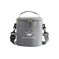 饭袋便当包保温桶袋子手提圆形饭盒袋便当盒饭桶保温袋带饭手提袋 灰色-饭盒袋小号(16*15cm)