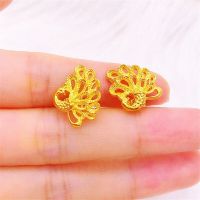 耳钉女 沙金耳环女款耳圈花款韩版镀沙金耳饰送礼 单独[孔雀耳钉]