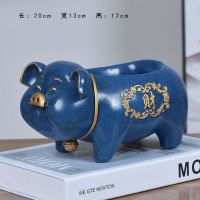 简约创意招财玄关钥匙收纳摆件猪家居电视柜茶几客厅乔迁礼物装饰 招财猪收纳蓝