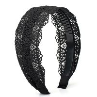 韩国宽边蕾丝发箍发卡带齿防滑头箍发饰发带发窟女头饰压发卡子 A款黑色