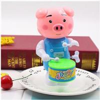 床铃音乐旋转床头铃摇铃0-12个月婴儿风铃0-6个月宝宝益智玩具 发条打鼓猪一个蓝色送两个口哨