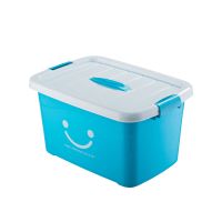 收纳箱塑料特大号衣服整理箱加厚有盖衣物储物箱子清仓大号收纳盒 蓝色笑脸 小号10#:长28宽21高17厘米