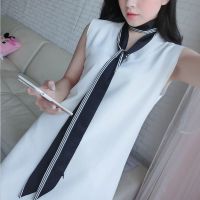 韩国细窄丝巾女春夏雪纺超长领巾女士长腰带绸缎百搭小围巾长飘带 黑色三白条